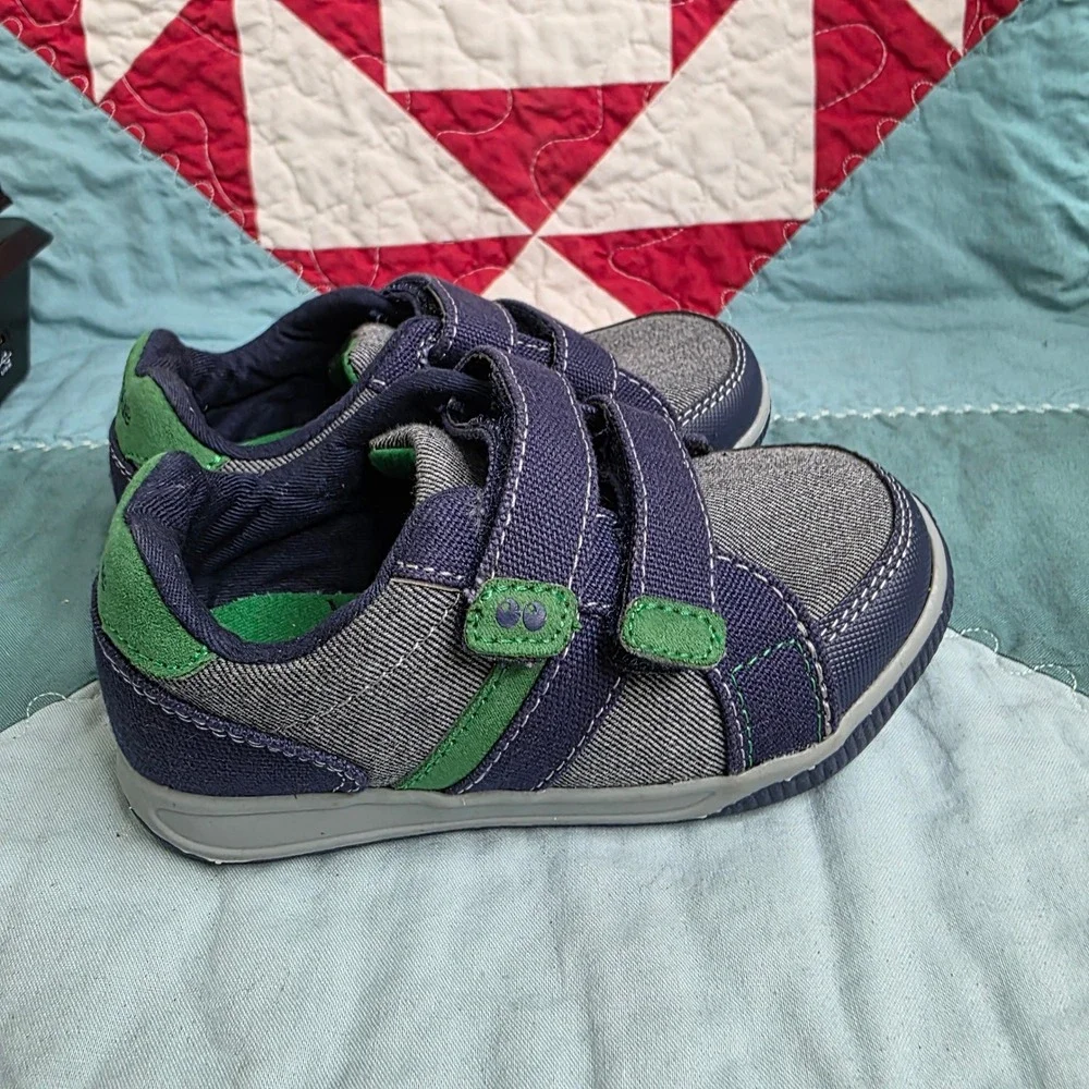 Surprize by Stride Rite Tanner Boys Blue Green Hook Loop Sneakers SZ208 Size 8